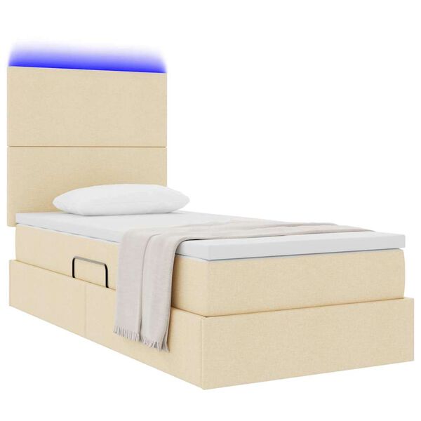 vidaXL Letto con contenitore e LED Crema 100 x 200 cm Poliestere
