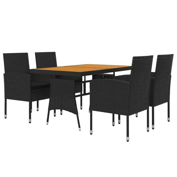 vidaXL Set da Pranzo per Esterni 5 pz in Polyrattan Nero
