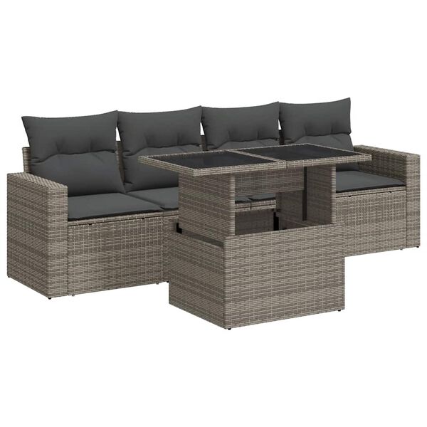 vidaXL Set Divano da Giardino 5 pz con Cuscini Grigio in Polyrattan