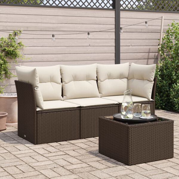 vidaXL Set Divano da Giardino 4 pz con Cuscini Marrone in Polyrattan