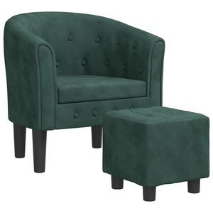 vidaXL Poltrona Cabriolet con Poggiapiedi Verde Scuro in Velluto