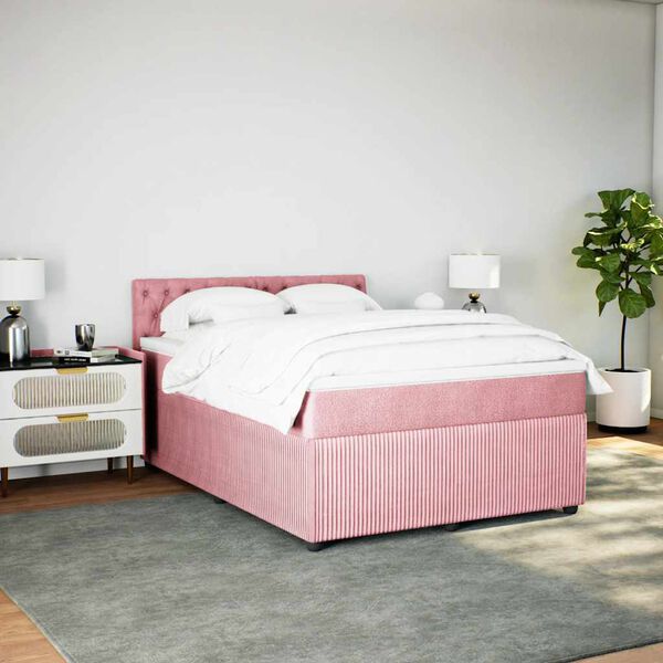 vidaXL Giroletto a Molle con Materasso Rosa 160x200 cm in Velluto