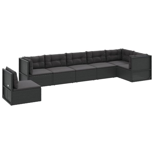vidaXL Set Salotto da Giardino con Cuscini 7pz Nero Polyrattan