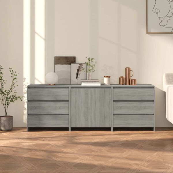vidaXL Credenze 3 pz Grigio Sonoma in Legno Multistrato