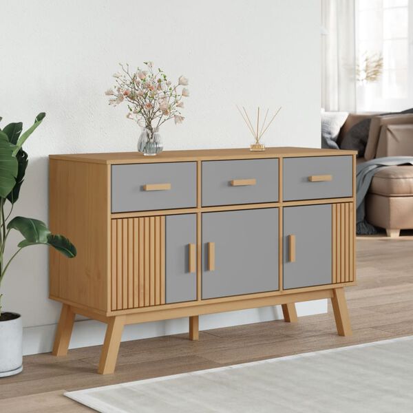 vidaXL Credenza OLDEN Grigia e Marrone 114x43x73,5 cm Massello di Pino