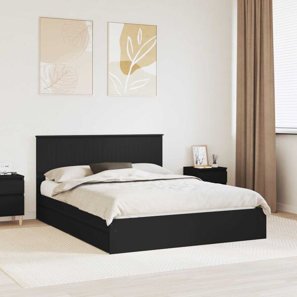 vidaXL Letto con Contenitore Nero 150 x 200 cm Legno multistrato
