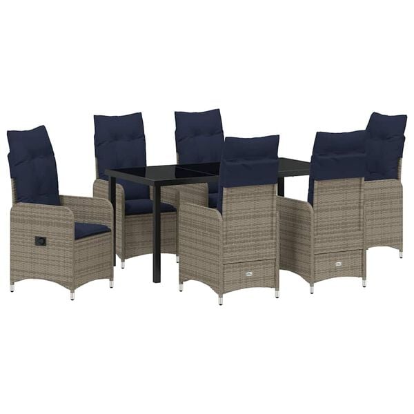 vidaXL Set da Pranzo per Giardino con cuscino 7 pcs Nero Poly Rattan