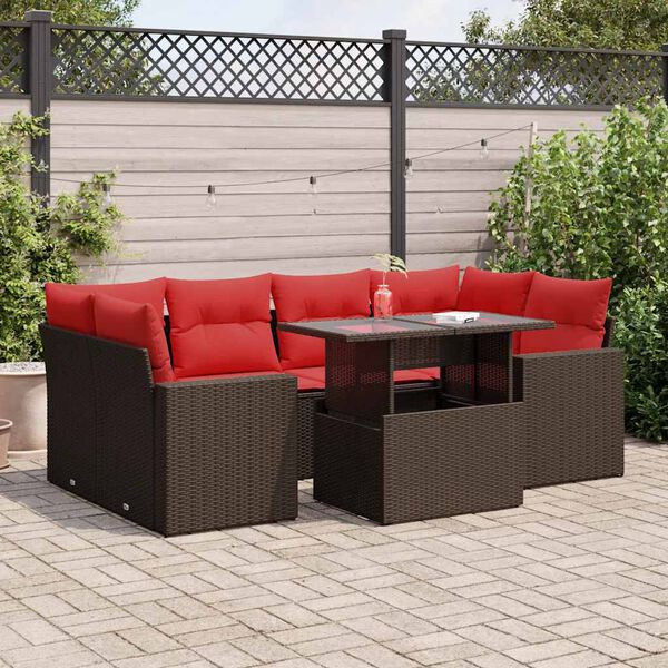 vidaXL Set Divani Giardino 7 pz con Cuscini Marrone Polyrattan Acacia