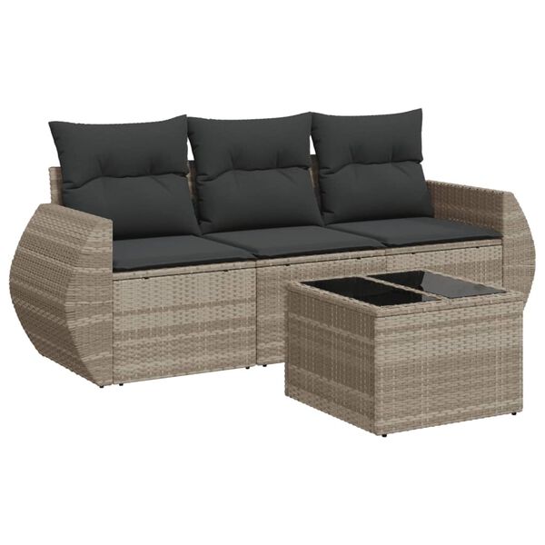 vidaXL Set Divano da Giardino 4pz con Cuscini Grigio Chiaro Polyrattan
