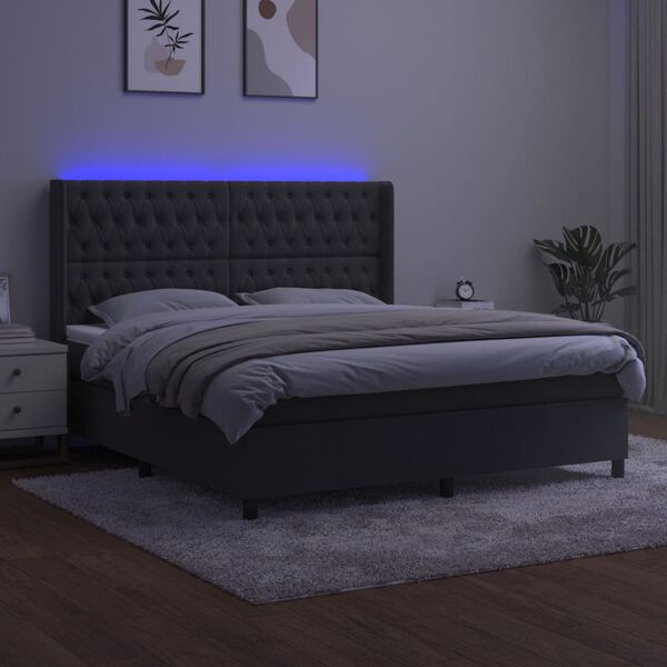 vidaXL Letto a Molle con Materasso e LED Grigio Scuro 160x200 cm