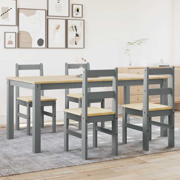 vidaXL Set da Pranzo 5 pz Panama Grigio in Legno Massello di Pino