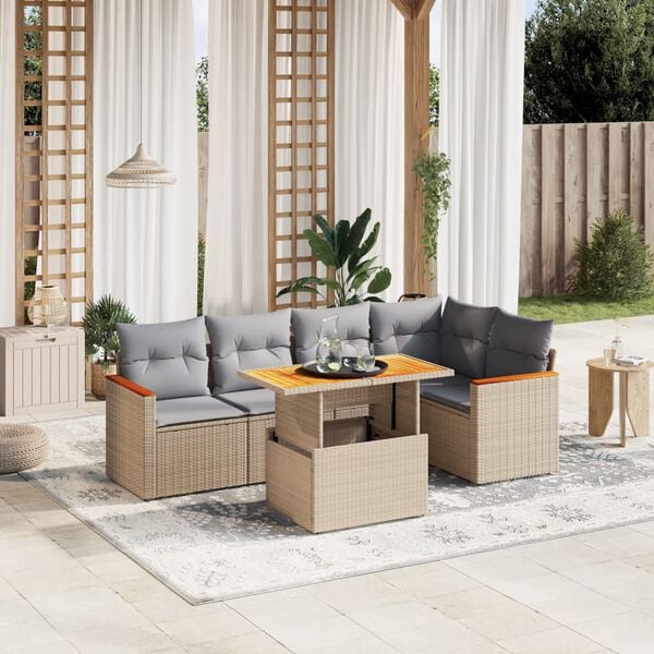 vidaXL Set Divano da Giardino 6 pz con Cuscini Beige in Polyrattan