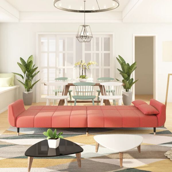 vidaXL Divano Letto a 2 Posti con 2 Cuscini Rosa in Velluto