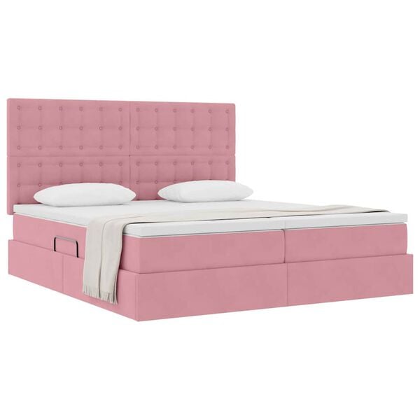 vidaXL Letto con Contenitore con materasso Rosa 200 x 200 cm Velluto