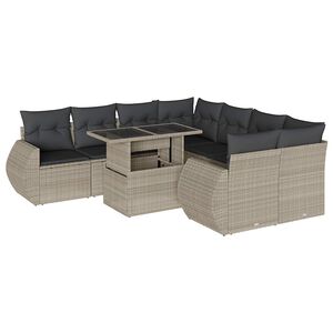 vidaXL Set Divano da Giardino 9pz con Cuscini Grigio Chiaro Polyrattan