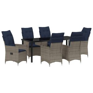 vidaXL Set di tavolo e sedie con cuscino 7 pcs Grigio Rattan in PE