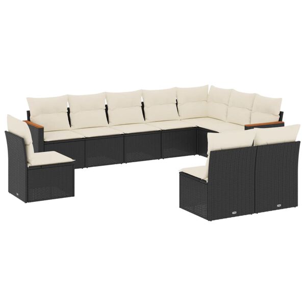 vidaXL Set Divani da Giardino 10pz con Cuscini in Polyrattan Nero