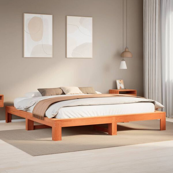 vidaXL Letto senza Materasso Marrone Cera 200x200 cm in Legno di Pino