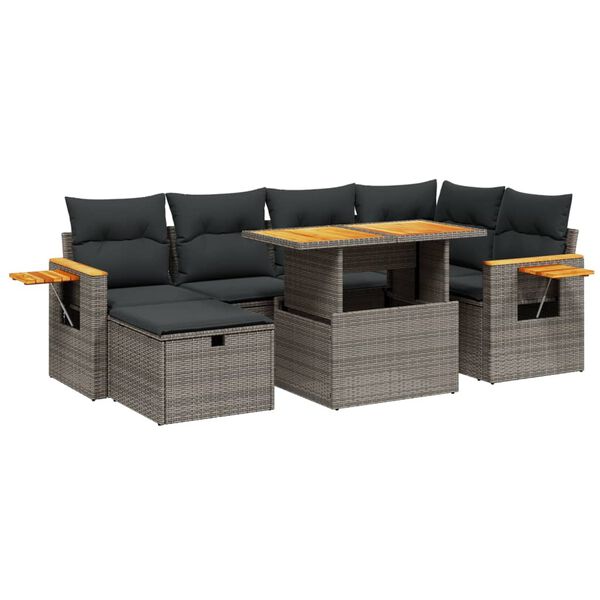 vidaXL Set Divani da Giardino 7 pz con Cuscini Grigio in Polyrattan