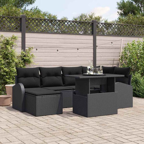 vidaXL Set Divano da Giardino con cuscino 7 pcs Nero