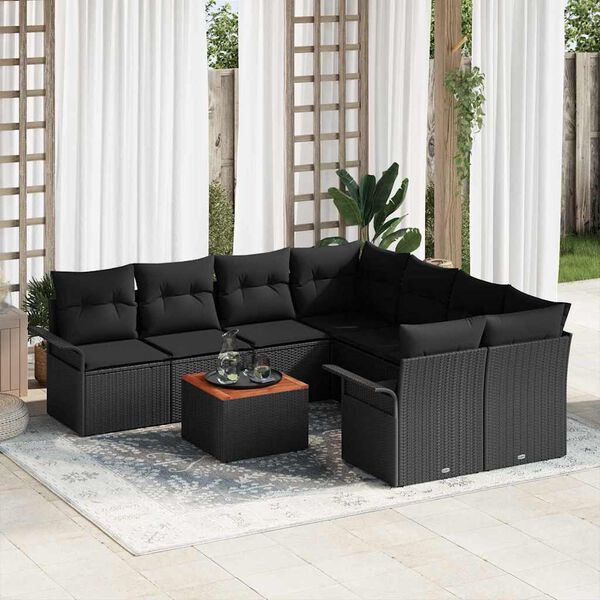 vidaXL Set Divano da Giardino con archiviazione 9 pcs Nero polyrattan