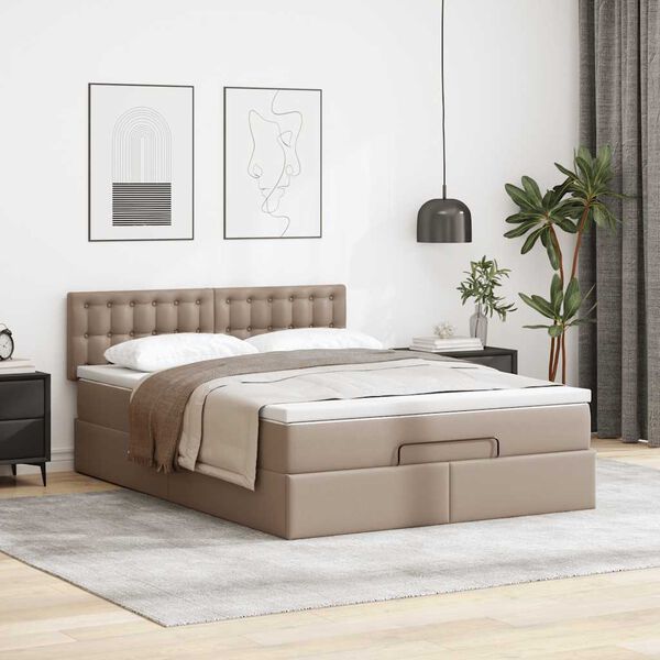 vidaXL Pouf Letto con Materassi e LED Cappuccino 140x190cm Similpelle