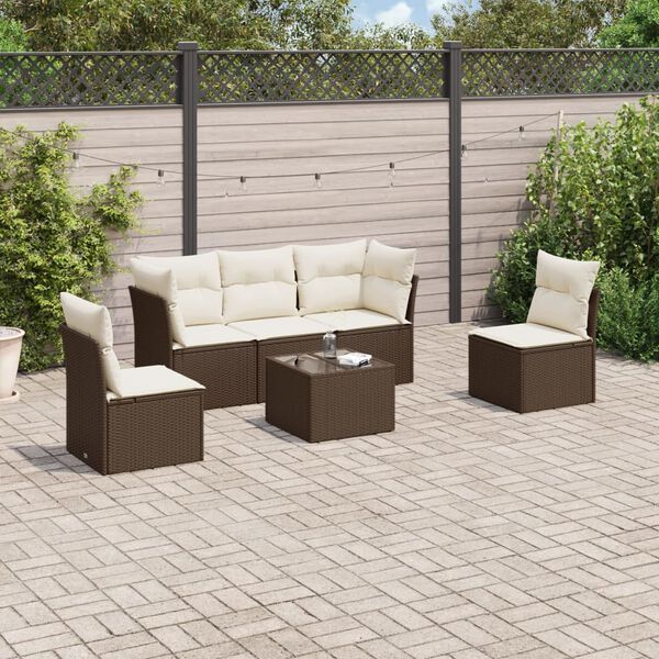 vidaXL Set Divano da Giardino 6 pz con Cuscini Marrone in Polyrattan