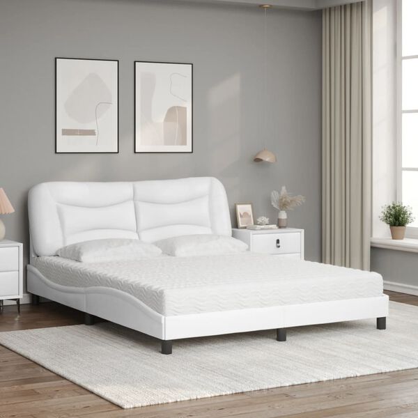 vidaXL Letto con Materasso Hvar Bianco 160x200 cm in Similpelle