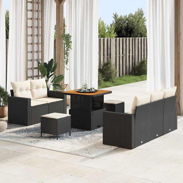 vidaXL Set Divano da Giardino 8 pcs Nero e Crema polyrattan