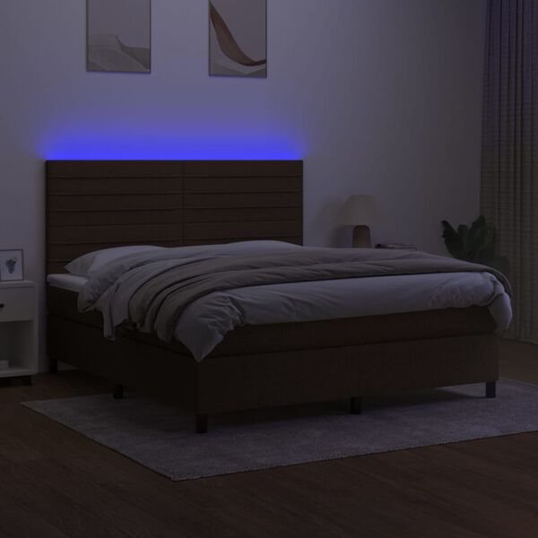 vidaXL Letto a Molle Materasso e LED MarroneScuro 180x200cm in Tessuto
