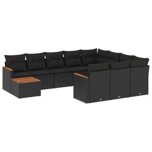 vidaXL Set Divani da Giardino 11 pz con Cuscini in Polyrattan Nero