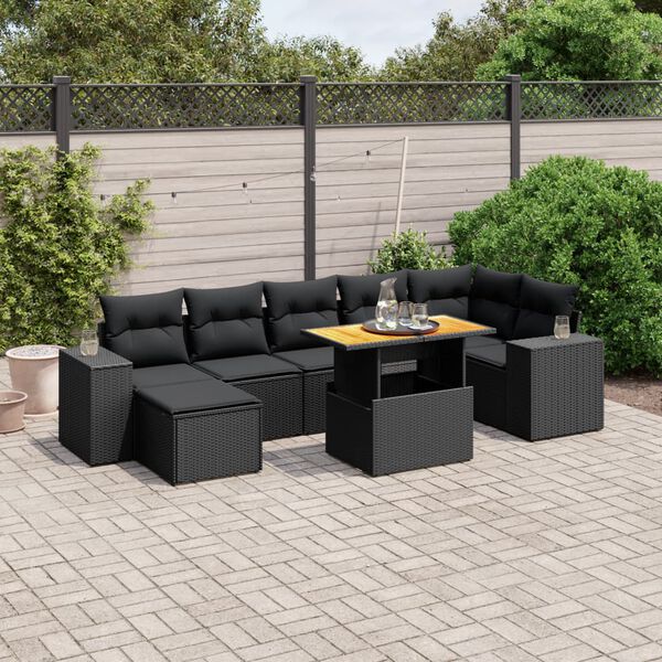 vidaXL Set Divani da Giardino con Cuscini 8 pz Nero in Polyrattan