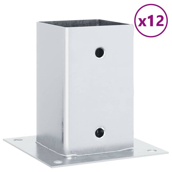 vidaXL Basi per Pali Quadrate 12 pz Argento 81x81 mm Acciaio Zincato