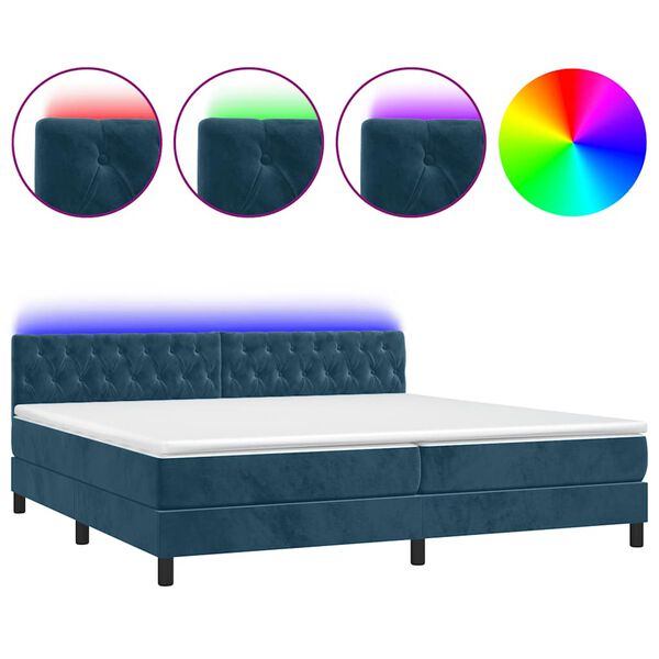 vidaXL Letto a Molle con Materasso e LED Blu Scuro 200x200 cm