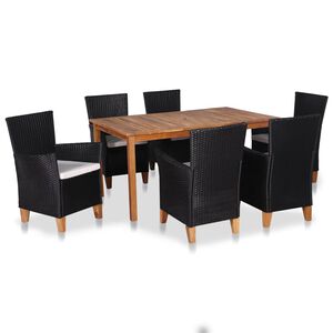 vidaXL Set da Pranzo da Giardino 7 pz in Polyrattan Nero e Marrone