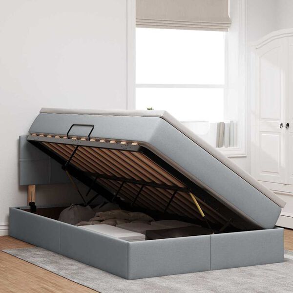 vidaXL Letto con contenitore e LED Grigio chiaro 120 x 190 cm Tessuto