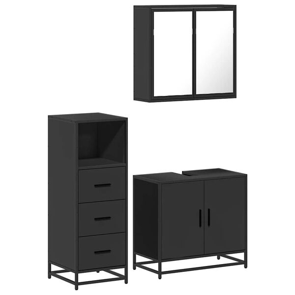 vidaXL Set Mobili da Bagno 3 pz Nero in Legno Multistrato
