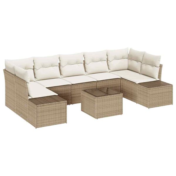vidaXL Set Divano da Giardino con cuscino 8 pcs Beige polyrattan