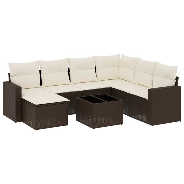 vidaXL Set Divani da Giardino 8 pz con Cuscini Marrone in Polyrattan