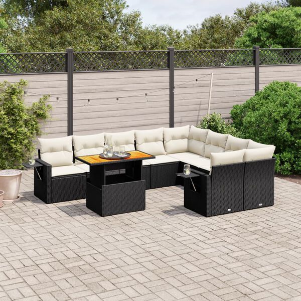 vidaXL Set Divani da Giardino 10pz con Cuscini in Polyrattan Nero