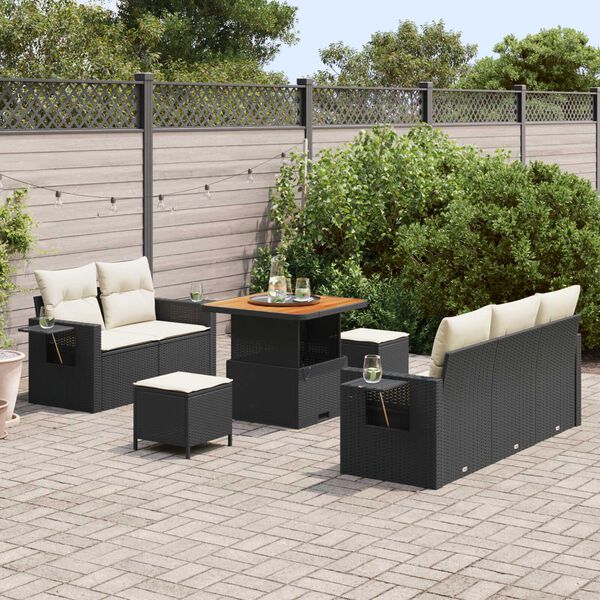 vidaXL Set Divano da Giardino con cuscino 8 pcs Nero polyrattan