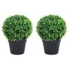 vidaXL Piante di Bosso Artificiale 2 pz a Sfera con Vaso Verde 27 cm