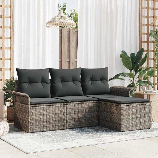 vidaXL Set Divano da Giardino con cuscino 4 pcs Grigio Poly Rattan
