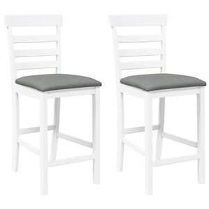 vidaXL Sgabelli da Bar con Cuscini 2 pz Bianco Legno Massello di Hevea