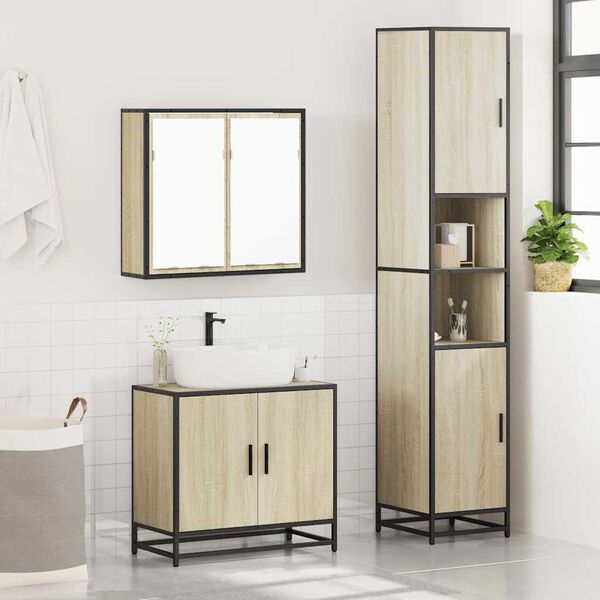 vidaXL Set Mobili da Bagno 3 pz Rovere Sonoma in Legno Multistrato