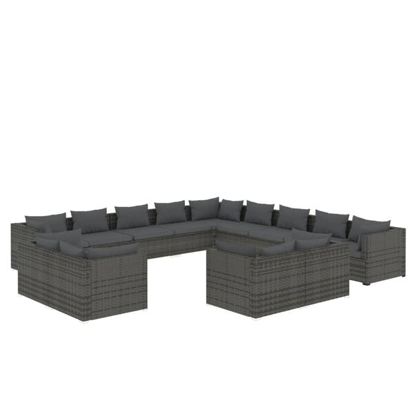 vidaXL Set Divani da Giardino 13 pz con Cuscini in Polyrattan Grigio