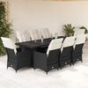 vidaXL Set Bistr&ograve; da Giardino 9 pz con Cuscini in Polyrattan Nero