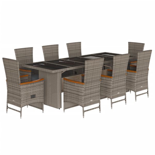 vidaXL Set da Pranzo da Giardino 9 pz con Cuscini in Polyrattan Grigio