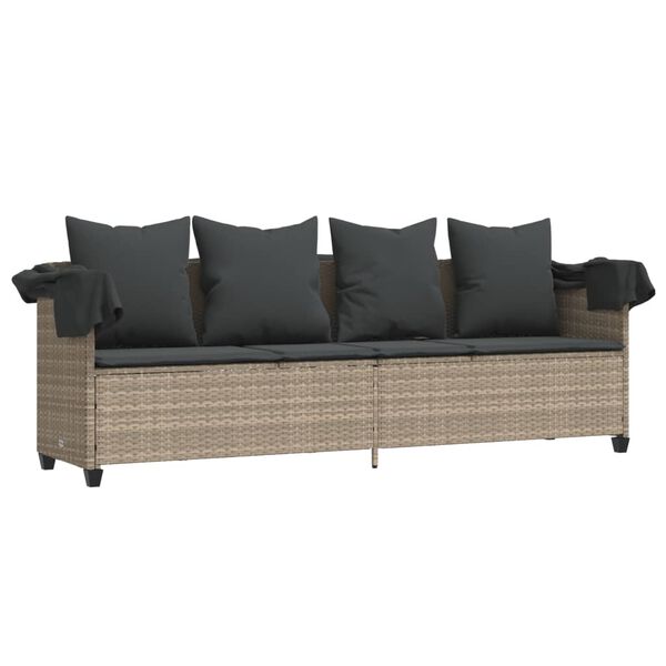 vidaXL Lettino con Baldacchino e Cuscini Grigio Chiaro in Polyrattan