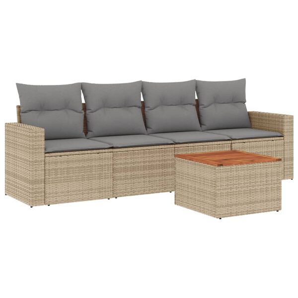 vidaXL Set Divano da Giardino 5 pz con Cuscini Beige Misto Polyrattan